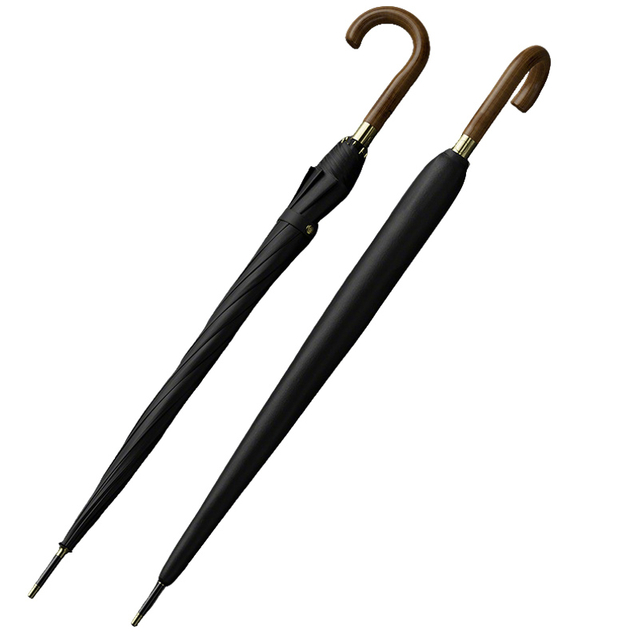 자동 개방형 우산 클래식 나무 J 스틱 손잡이(쉬운 그립 포함) - 방풍, 방수 