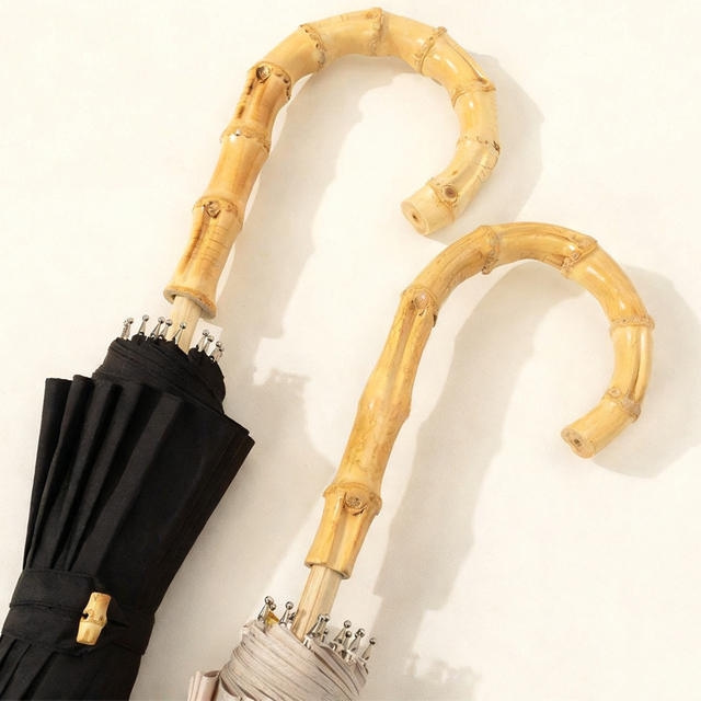 재활용 PET 캐노피가 있는 친환경 우산 대나무 스틱 우산