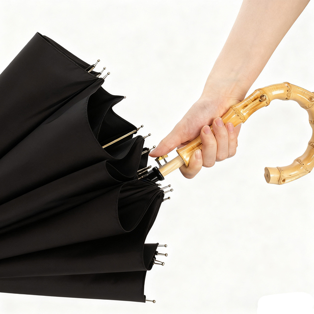 재활용 PET 캐노피가 있는 친환경 우산 대나무 스틱 우산